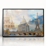 Large abstract wall art of Paris scenery in muted gray tones on framed acrylic, suitable for modern art wall decor.