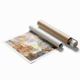 Extra large rolled print depicting a Paris scenery with floral accents in soft pastel shades.