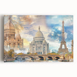 Black and white large art print of Paris scenery on stretched canvas, ideal for kitchen wall art or bedroom decor.