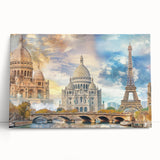 Black and white photo of the Eiffel Tower on a large stretched canvas, ideal for kitchen art.