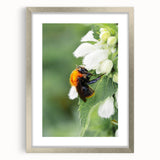 Textured art depicting abstract spring scene in muted greens and whites on a framed silver mat, ideal for bedroom wall decor.