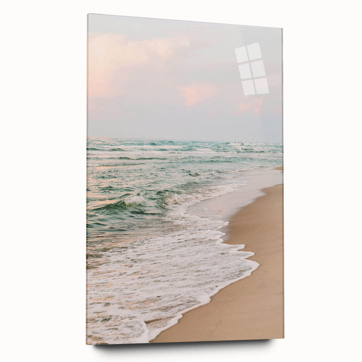 Large abstract wall art in vibrant summer hues on acrylic glass, suitable for bedroom or dining room decor.