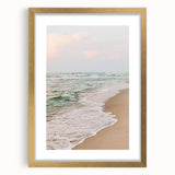 Extra large abstract art print featuring textured waves in warm orange and yellow tones, framed in gold.