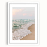 Abstract art print featuring swirling blue and white patterns on a framed canvas, ideal for dining room decor.