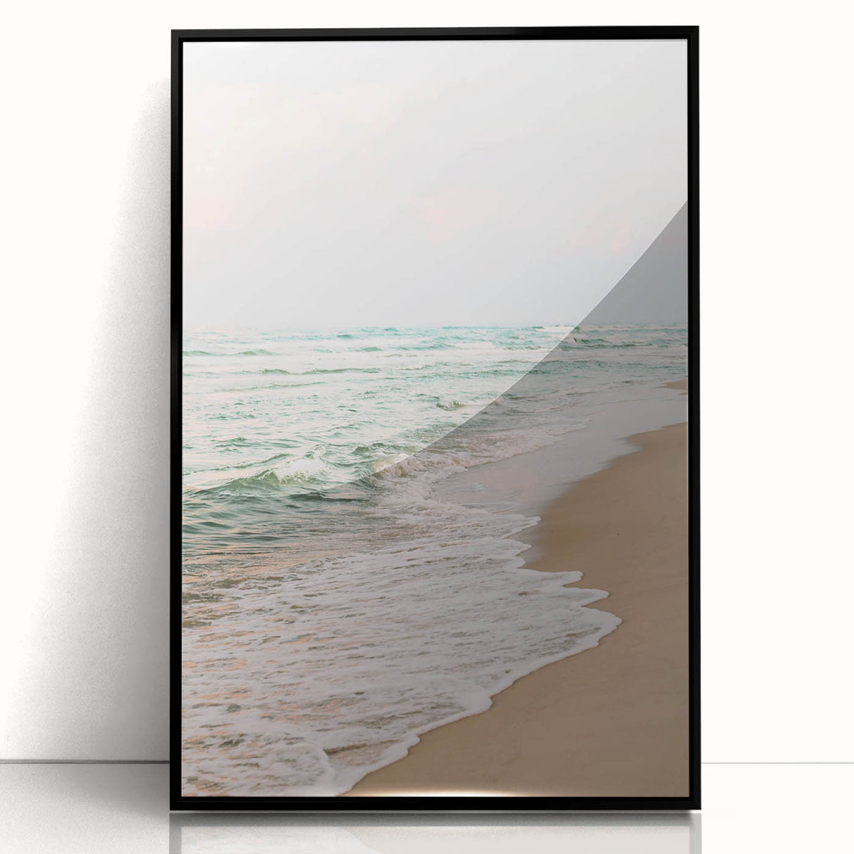 Large abstract wall art featuring summer-themed colors in a mid-century modernist style on a framed acrylic.