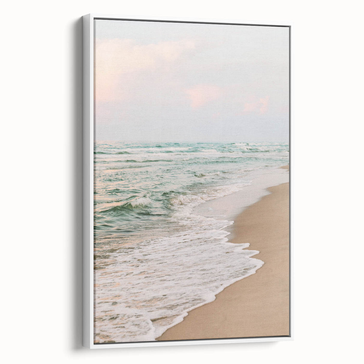 Vintage poster art of a summer scene on framed canvas, featuring vibrant colors, ideal for living room decor.