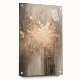 Large abstract wall art on acrylic glass depicting winter season in muted blue and white tones.
