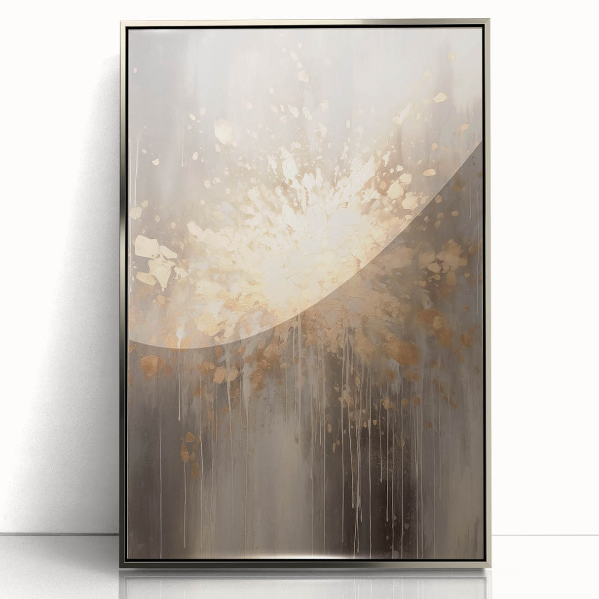 Mid-century modernist art depicting a winter scene in muted blue and silver tones, framed acrylic.