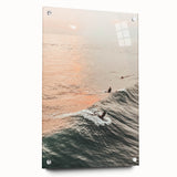 Large abstract wall art on acrylic glass featuring swirling blue and white patterns.