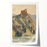 Old Castle Modern Wall Art – Serene Watercolor Landscape