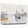 Modern Wall Art: Coastal Harbor Scene with Vibrant Boats and Architecture