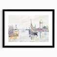 Modern Wall Art: Coastal Harbor Scene with Vibrant Boats and Architecture