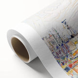 Modern Wall Art: Coastal Harbor Scene with Vibrant Boats and Architecture