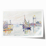 Modern Wall Art: Coastal Harbor Scene with Vibrant Boats and Architecture