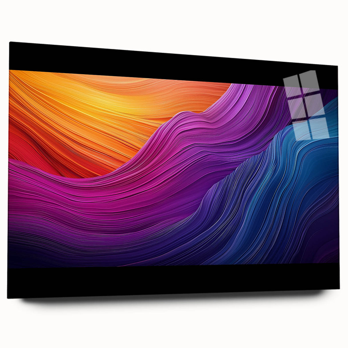 Acrylic glass artwork showcasing a vibrant landscape with intricate cave formations, viewed from the side, ideal for modern home decor and art enthusiasts.