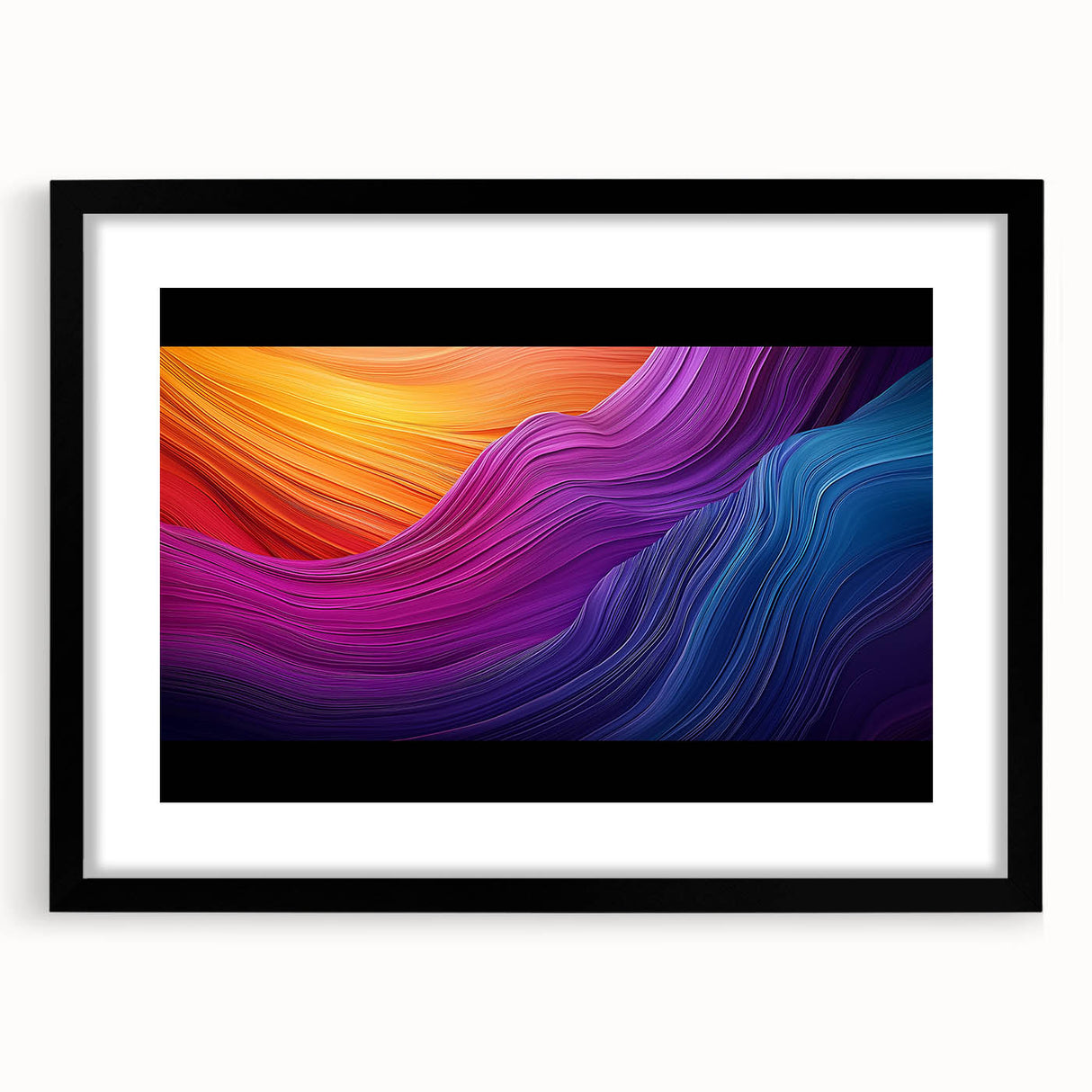 Framed landscape artwork depicting a serene cave scene, featuring a black mat and a sleek frame, perfect for enhancing home decor with natural beauty.