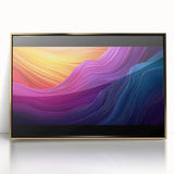 Framed acrylic artwork showcasing a stunning landscape with caves, highlighted by a gold frame. Ideal for adding a touch of elegance to any home decor.