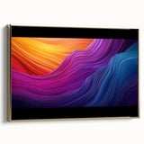 Framed canvas artwork depicting a serene landscape with caves, featuring a gold frame and side view showcasing its elegant design perfect for home decor.