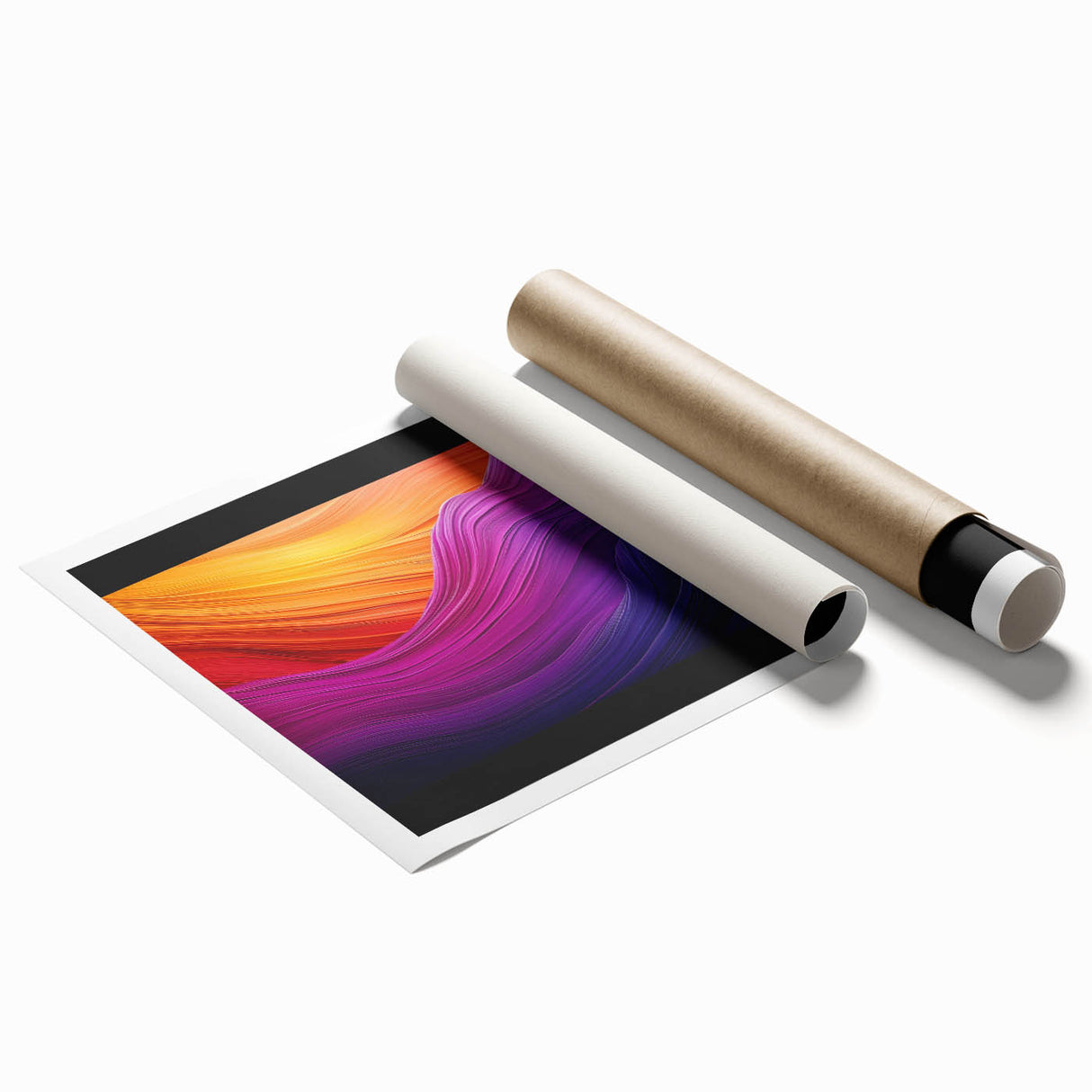 Vibrant rolled print showcasing a stunning landscape with intricate cave formations, featuring rich earth tones, ideal for home decor or art enthusiasts.