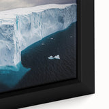 Close-up of a framed canvas depicting dramatic cliffs and serene landscapes, showcasing vibrant colors and intricate textures, ideal for modern home decor.