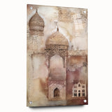 Abstract architectural wall art piece displayed in a side view, featuring vibrant colors and sleek acrylic glass finish, accented with decorative pins for a modern touch. Ideal for contemporary home decor or office spaces.