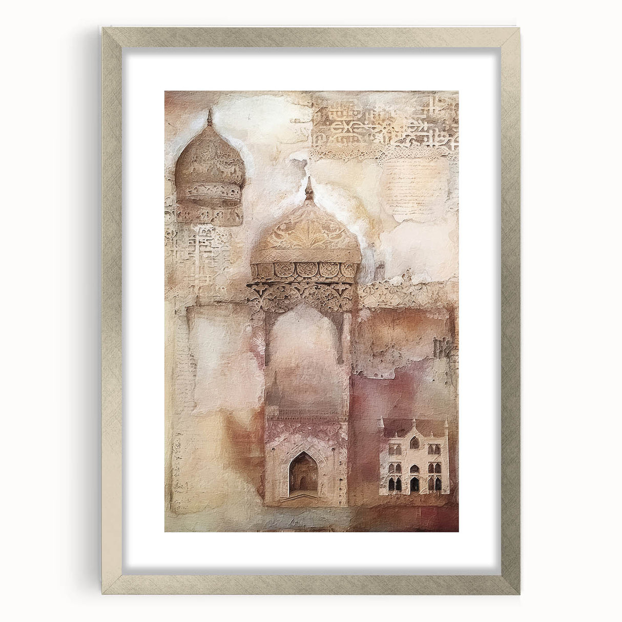 Abstract architecture wall art design framed in silver, showcasing geometric shapes and lines, perfect for modern home decor. The artwork adds a contemporary touch to any space, enhancing the aesthetic with its unique visual appeal.