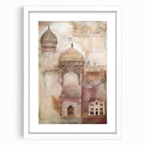 Abstract architecture wall art in a sleek white frame, showcasing geometric shapes and a modern color palette, perfect for contemporary home decor.