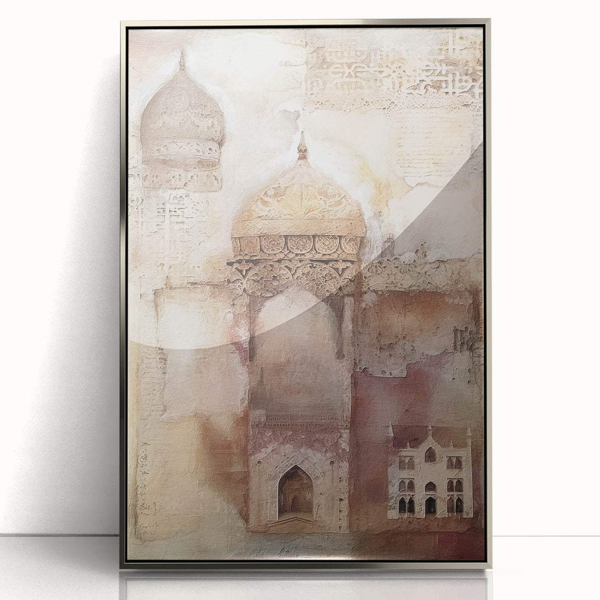 Framed abstract architecture wall art in silver acrylic, showcasing geometric patterns and modern design elements, ideal for contemporary home decor.
