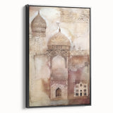 Framed abstract architecture wall art showcasing intricate geometric designs in a monochrome palette, displayed from a side view, ideal for modern interiors.