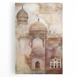 Abstract architectural wall art on stretched canvas, showcasing geometric shapes in vibrant colors, perfect for modern home decor. Ideal for enhancing living spaces.