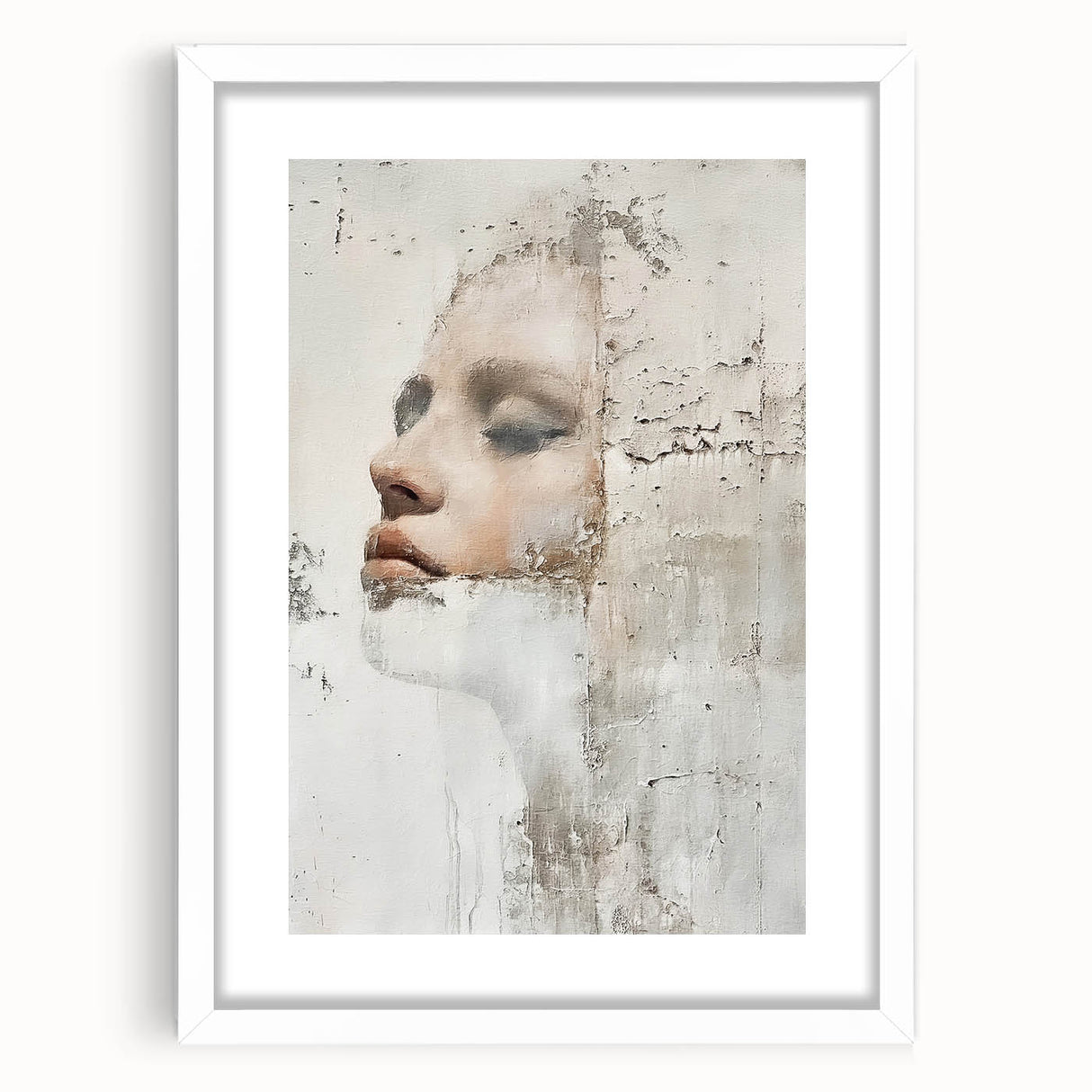 Abstract figurative wall art framed with a white mat, showcasing vibrant colors and modern design, perfect for contemporary home decor.