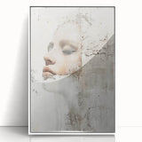 Framed abstract figurative wall art in white acrylic, showcasing a modern design with soft color gradients and dynamic shapes, perfect for contemporary decor.