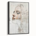 Abstract figurative wall art in a sleek black frame, showcasing vibrant colors and dynamic shapes, ideal for modern home decor and artistic expression.