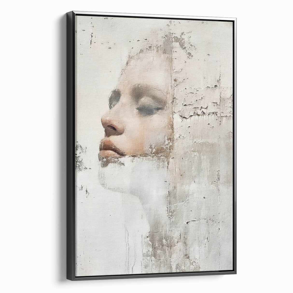 Abstract figurative wall art in a sleek black frame, showcasing vibrant colors and dynamic shapes, ideal for modern home decor and artistic expression.