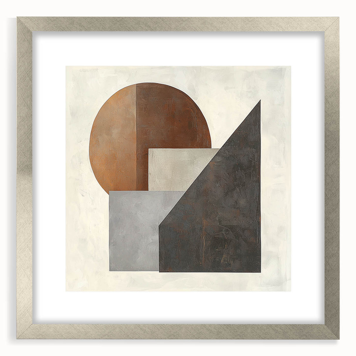 Abstract geometric silver frame showcasing a modern design with a white mat, ideal for contemporary artwork display in stylish interiors. Perfect for home decor enthusiasts looking to elevate their space.