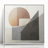 Abstract geometric framed acrylic artwork showcasing a dynamic interplay of white and subtle tones, perfect for modern home decor and artistic expression. The piece emphasizes clean lines and contemporary design elements, ideal for enhancing living spaces or office environments.