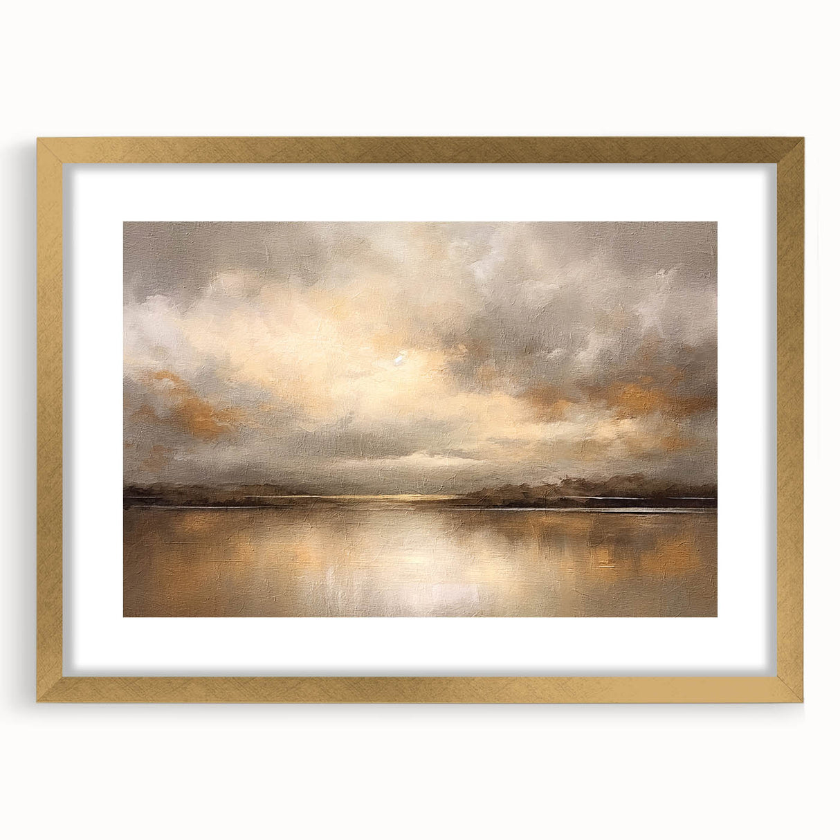 Abstract landscape wall art framed in gold with a mat, showcasing vibrant colors and fluid shapes, perfect for modern home decor and artistic displays.