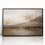 Framed abstract landscape wall art featuring a vibrant blend of blue, green, and gold hues, with a sleek black frame, perfect for modern home decor.