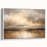 Framed abstract landscape wall art in soft earth tones, showcasing a serene natural scene with gentle curves and textures, ideal for modern home decor.