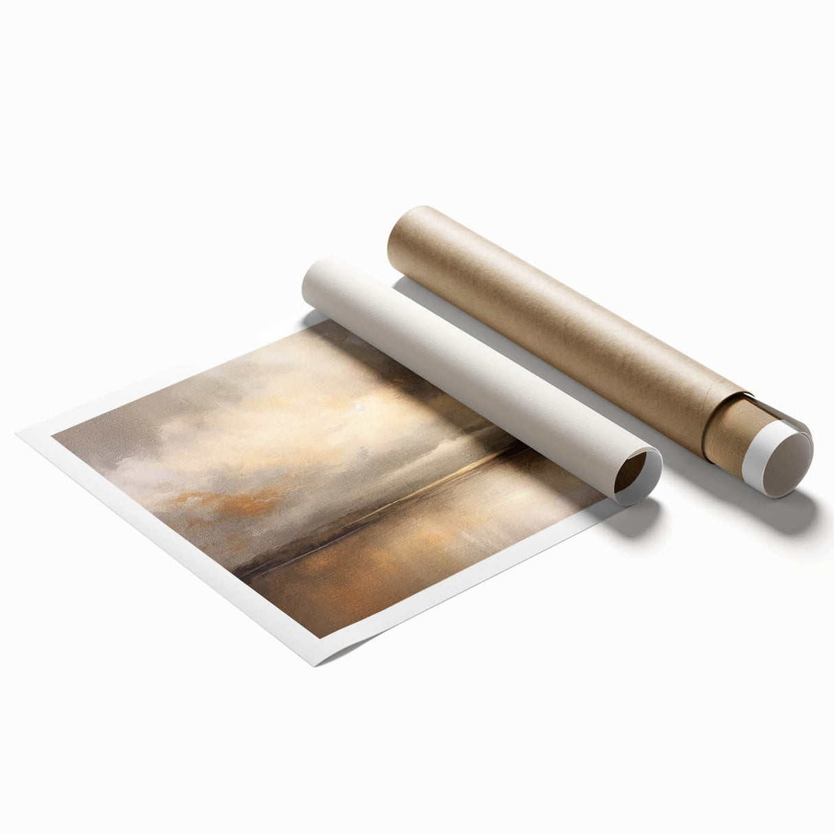 Abstract landscape wall art print featuring vibrant colors and fluid shapes, rolled for easy transport and display. Ideal for modern home decor.