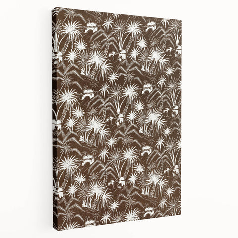 Elegant Palm Grove Art Deco Wall Art – Brown & White Vintage Print
