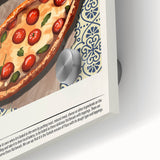 Large abstract wall art featuring assorted food dishes in vibrant colors on acrylic glass, ideal for dining room decor.