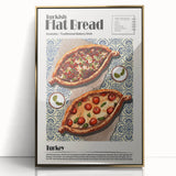 Large art print of various food dishes in mid-century modernist style, framed in gold acrylic.