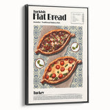 Black and white vintage poster art of various food dishes on a framed canvas, ideal for bedroom wall decor.