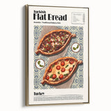 Framed canvas wall art featuring vintage poster-style landscape art paintings of food dishes, with black and gold tones.