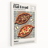 Large canvas wall art featuring an array of illustrated food dishes in vibrant colors, ideal for kitchen decor.