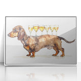 Mid-century modernist art depicting assorted fruits and beverages in vibrant.