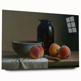 Large abstract wall art featuring vibrant fruit motifs on acrylic glass, ideal for bedroom or dining room decor.