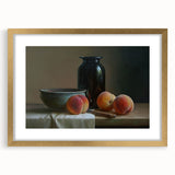 Extra large abstract art print featuring textured fruits in vibrant colors on a gold-framed canvas.