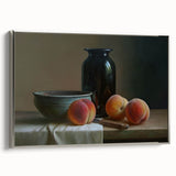 Framed canvas featuring a vintage poster of colorful fruits, ideal for kitchen wall decor.
